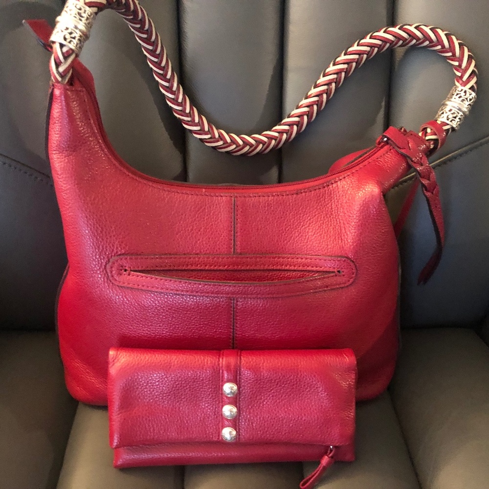 AUTHENTIC BRIGHTON BEAUTIFUL HOBO RED HANDBAG  EXCELLENT CONDITION AND WALLET